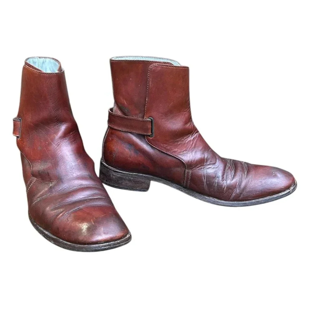 Kenneth Cole Ankle Boots Rockabilly Hipster Brown Leather Size 10.5 Italy